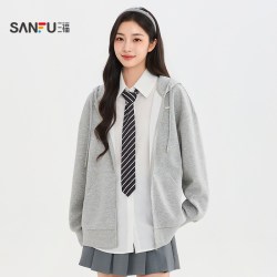 三福 单外套2026秋季小标装饰口袋设计休闲连帽上衣女装531883
