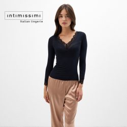 Intimissimi 意舒漫含羊绒保暖内衣肌底衣蕾丝V领长袖打底衫CLD28P
