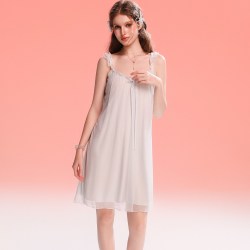 Lass「冰蓝」性感睡衣女夏季甜美网纱蕾丝蝴蝶结系带宽松舒适睡裙