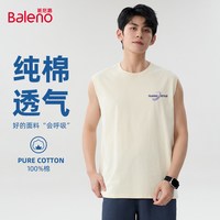 班尼路 背心男士夏季米色纯棉无袖t恤青少年美式字母运动坎肩上衣A