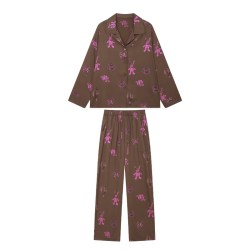 狂野之屋 睡衣秋天女宽松长袖套装柔软亲肤印花棕色可外穿家居服