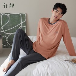 轩靓 莫代尔睡衣男士春秋季薄款长袖休闲四季凉感夏天家居服夏套装
