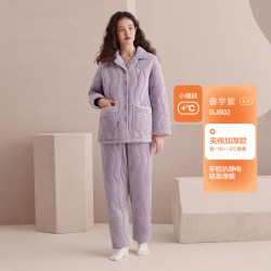 红豆居家 夹棉睡衣情侣三层加厚珊瑚绒抗静电女加厚家居服套装男冬