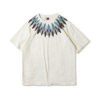 马登 工装 美式复古重磅印第安羽毛印花短袖做旧宽松民族风T恤男夏