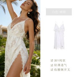 歌瑞尔 交叉美背吊带性感睡衣女纯欲氛围感法式蕾丝情趣睡裙家居服