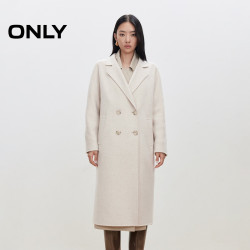 ONLY 2025冬季新款山羊绒绵羊毛双面呢外套翻领中长款毛呢大衣女