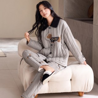 88VIP：都市丽人 三层夹棉情侣睡衣冬2026新款小狗刺绣加厚保暖家居服套装