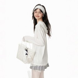 衣品天成 淡人穿搭长袖T恤女春夏宽松蕾丝花边少女风上衣
