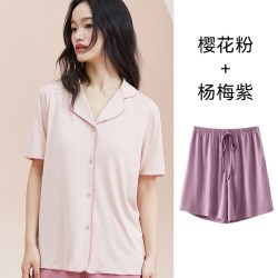 econice 莫代尔睡衣女款带胸垫夏季薄款2026新款短袖短裤可外穿家居服套装