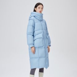 艾莱依 羽绒服女中长款休闲冬季新款时尚气质过膝加厚撞色防寒外套