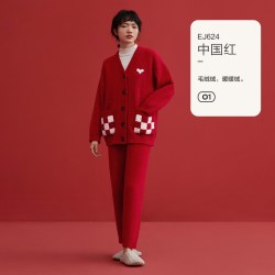 红豆居家 红豆女士半边绒开衫长袖睡衣可外穿加厚防静电宽松家居服