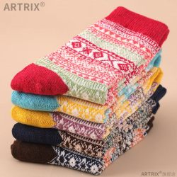 ARTRIX 袜子男冬季长袜冬款长筒复古加绒加厚男袜花厚粗线民族风图腾日系