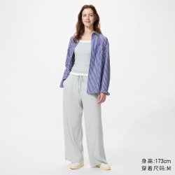 优衣库 罗纹宽松舒适长裤/常规款优衣库女装486317