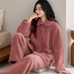 CDMP 2026秋冬季新款珊瑚绒睡衣女士中老年妈妈装大码加绒加厚家居服