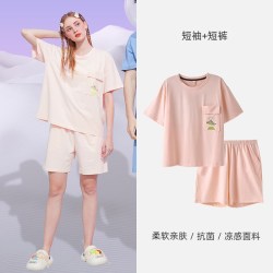新世家族 纯棉凉感情侣睡衣女夏季新款青少年男短袖短裤家居服套装