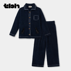野兽派 tbh野兽派家居都市野兽黑豹半边绒家居服套装可外穿男女同款睡衣