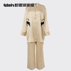 野兽派 tbh野兽派家居都市野兽黑豹真丝长款家居服套装女夏季情侣睡衣