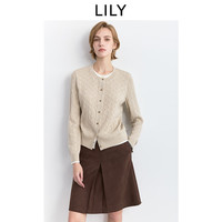 LILY 假两件绞花圆领针织开衫 浅驼 XL