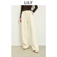 LILY 2026冬女装纯色直筒阔腿休闲裤 白色 L