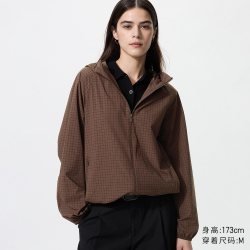优衣库 便携式防紫外线连帽外套优衣库女装防晒衣服格纹485672
