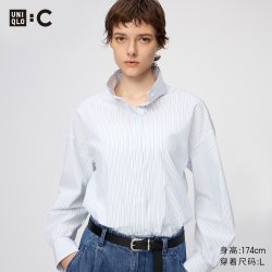 优衣库 棉质立领条纹衬衫/长袖优衣库女装合作款/衬衣空调衫489451