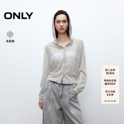 ONLY 秋季含亚麻薄款透气长袖插肩袖连帽纽扣针织开衫上衣女