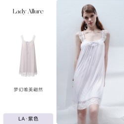 LADYALLURE 「LA」樱雾心事 | 宫廷风甜美公主吊带睡衣女轻薄网纱蕾丝边睡裙