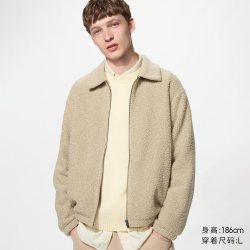 优衣库 仿羊羔绒摇粒绒拉链茄克/长袖优衣库男装女装外套夹克488747