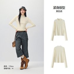 森马 长袖T恤女冬波点半高领木耳边发热抓毛2026新款俏皮温柔衣服