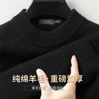 杉杉 100％羊毛秋冬季480高克重加厚纯色提花针织保暖舒适针织衫男