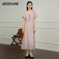 JESSYLINE 绝美夏季新款 杰茜莱气质粉色减龄小清新收腰显瘦连衣裙