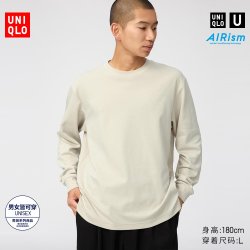 优衣库 AIRism棉混纺圆领T恤/长袖优衣库男装女装485562 486102