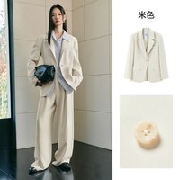 太平鸟 初秋黑金西装外套女单粒扣女士套装黑色秋装小个子夹克女