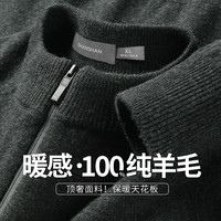 杉杉 100绵羊毛半高领半拉链针织衫秋冬季保暖男式羊毛衫