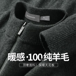 杉杉 100绵羊毛半高领半拉链针织衫秋冬季保暖男式羊毛衫