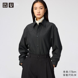 优衣库 格纹长衬衫/长袖女装合作款衬衣空调衫488182 09 黑色(格纹) L