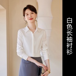 诗璐雅 春秋抗皱长袖翻领白衬衫女职业通勤女神范气质面试正装上衣