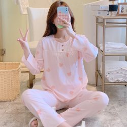 好得西 新款韩版大码薄款长袖绵绸睡衣女春秋可外穿棉绸套装学生家居服夏