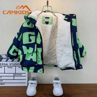 CAMKIDS 男童加绒外套秋冬新款洋气冬季加绒加厚宝宝棉衣儿童棉服