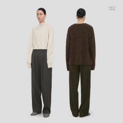 LESS 绵羊毛裤子女简约休闲宽松直筒西装裤2N0E13340