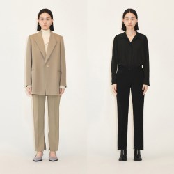 LESS 春季裤子女复古高腰显瘦裤脚开叉直筒休闲西装长裤2N1E10930