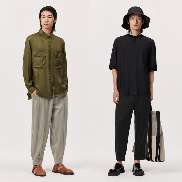 速写 男装夏季新款锥形裤舒适束脚街头前卫潮流时尚通勤长裤简约