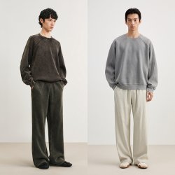速写 男装春秋新款男士卫衣圆领华夫格套头卫衣复古做旧休闲时尚