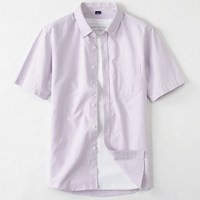 志·诺 蓝白细竖条纹 纯棉 宽松 L 男士衬衫