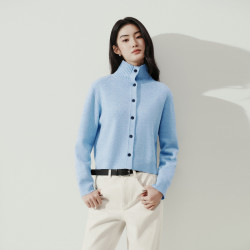 太平鸟 冬新款100%羊毛可翻可立针织开衫女A1EDG4306