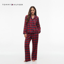 TOMMY HILFIGER Tommy26秋冬新款女装纯棉法兰绒格纹徽章刺绣家居服睡衣睡裤套装