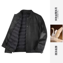 才子 绵羊皮真皮皮衣男2026冬新款翻领羽绒皮夹克外套