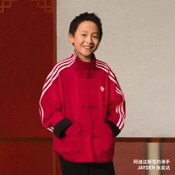 阿迪达斯 大童新中式三条纹OVERSIZE宽松立领外套秋季adidas阿迪达斯三叶草