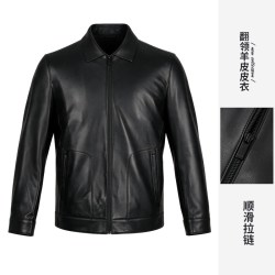 才子 男装翻领真皮皮衣男士2026秋季新款皮夹克外套