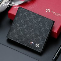 金利来 新款男士短款钱包商务休闲横款钱夹英伦时尚皮夹子印花银包